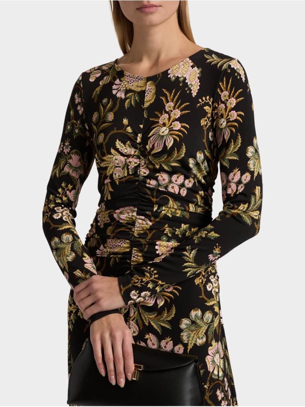 Cara Cara Black Floral Midi Dress with Clover Print